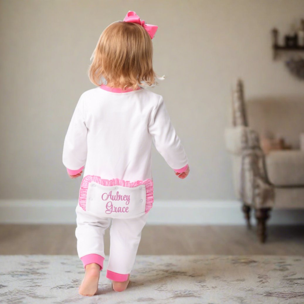 Monogram Baby Girl Ruffle Bottom Romper - CeCe's Home & Gifts