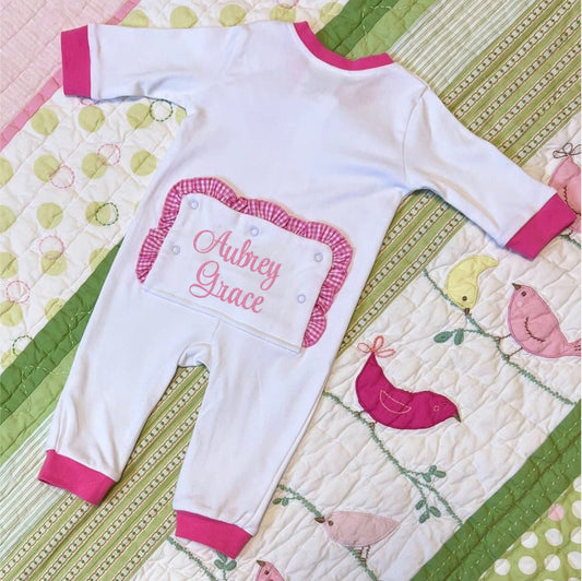 Monogram Baby Girl Ruffle Bottom Romper - CeCe's Home & Gifts