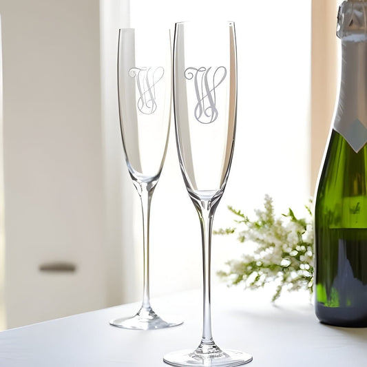 TEROFORMA Monogram Crystal Fluted Stemware | CeCe's Home & Gifts
