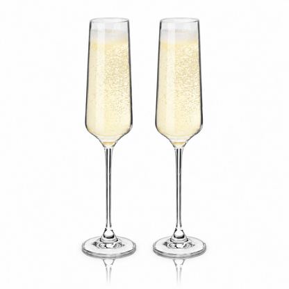 Viski Monogram Reserve Inez European Crystal Champagne Flutes | CeCe's Home & Gifts