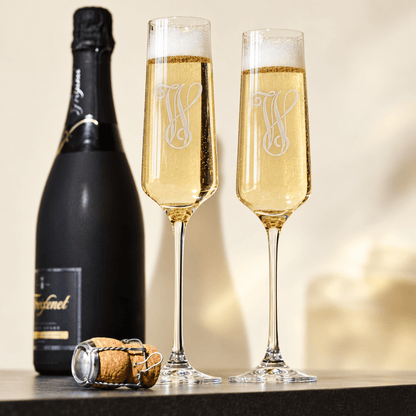 Viski Monogram Reserve Inez European Crystal Champagne Flutes | CeCe's Home & Gifts