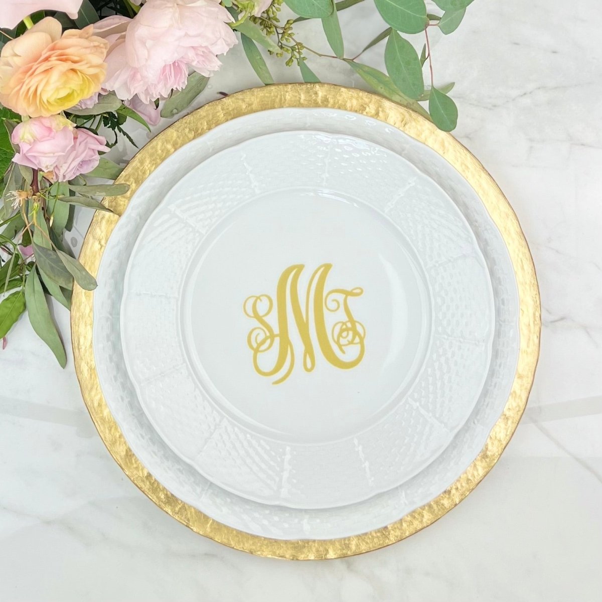 Monogrammed Basket-Weave Porcelain Dinnerware - CeCe's Home & Gifts