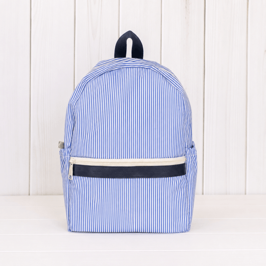 Oh Mint! Monogrammed Blue Preppy Stripe Wipeable Medium Backpack | CeCe's Home & Gifts
