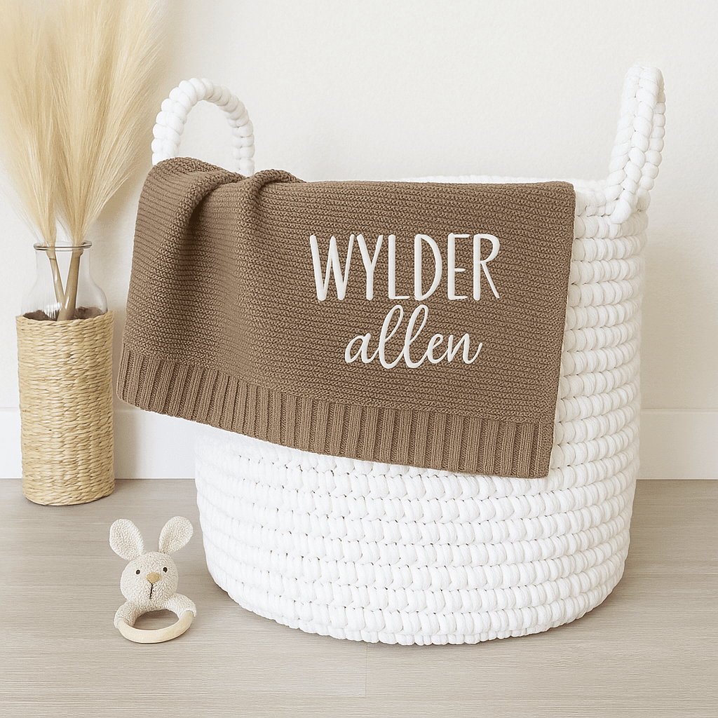 Doodlebugs by CeCe Monogrammed Brown Cotton Baby Blanket | CeCe's Home & Gifts