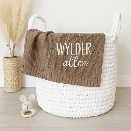 Doodlebugs by CeCe Monogrammed Brown Cotton Baby Blanket | CeCe's Home & Gifts