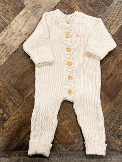Levi & Jane Monogrammed Cable Knit Romper (0 - 6M) | CeCe's Home & Gifts