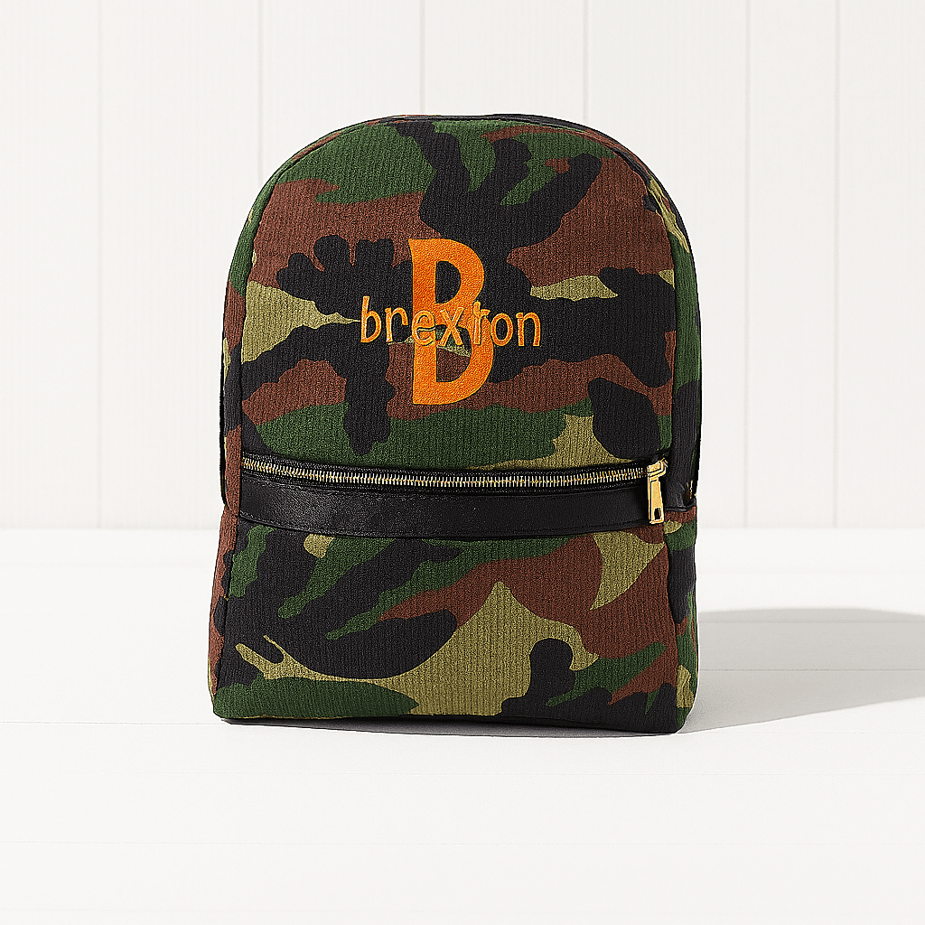 Oh Mint! Monogrammed Camo Seersucker Medium Backpack | CeCe's Home & Gifts