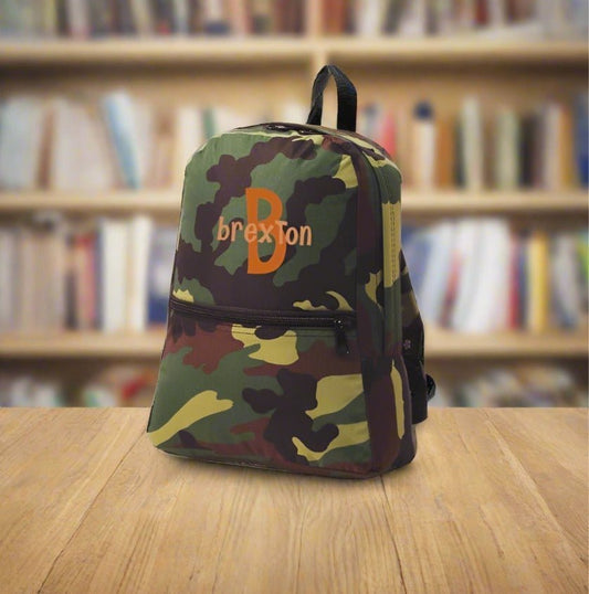 Oh Mint! Monogrammed Camo Seersucker Small Backpack | CeCe's Home & Gifts