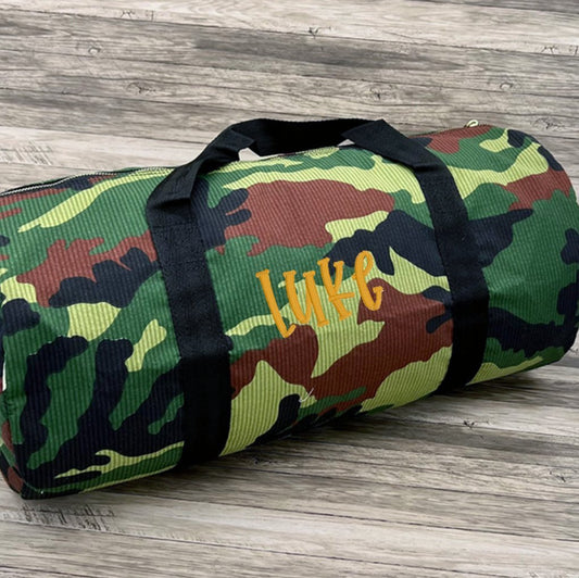 Oh Mint! Monogrammed Camo Seersucker Weekend Duffel | CeCe's Home & Gifts