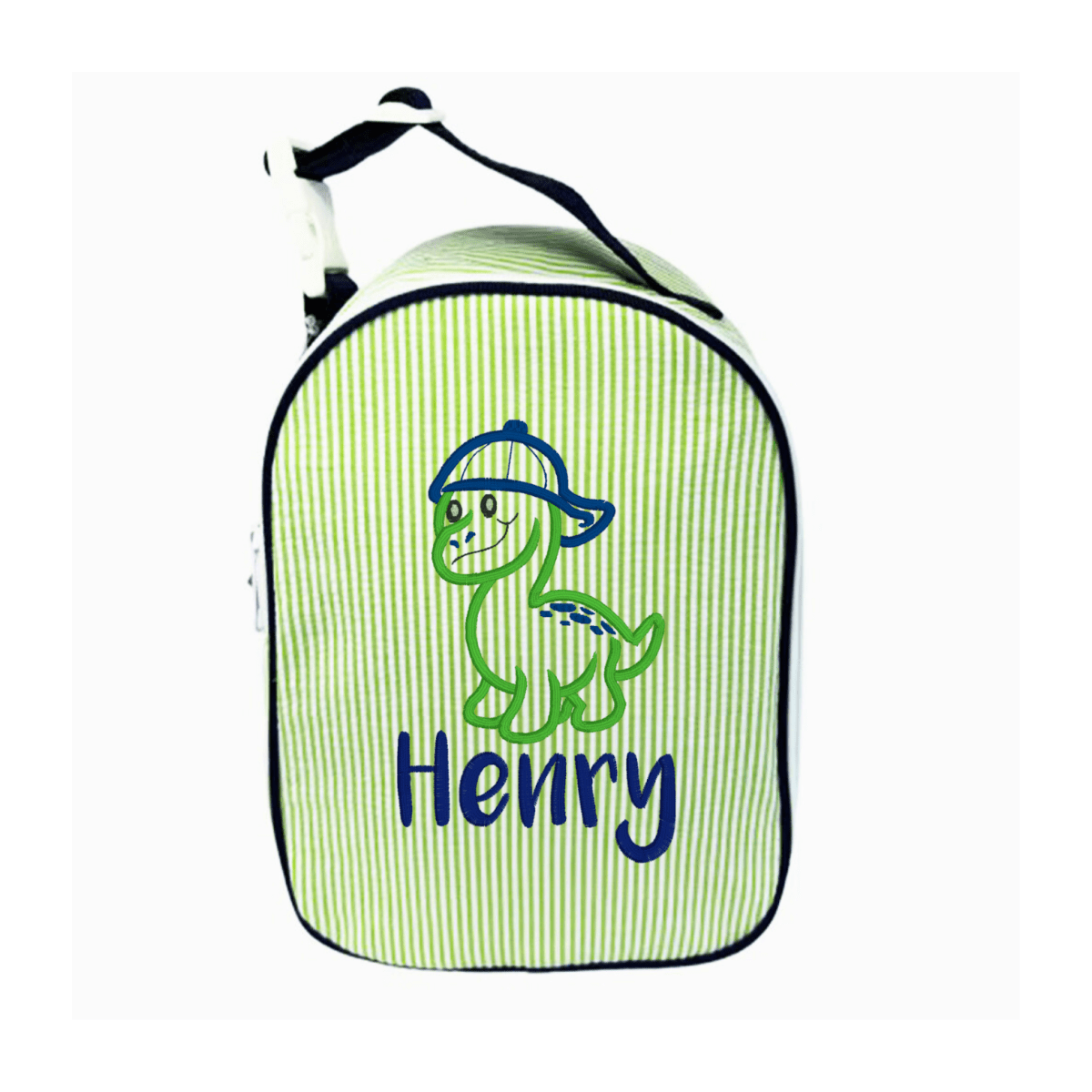 Oh Mint! Monogrammed Grasshopper Seersucker Gumdrop Lunchbox | CeCe's Home & Gifts