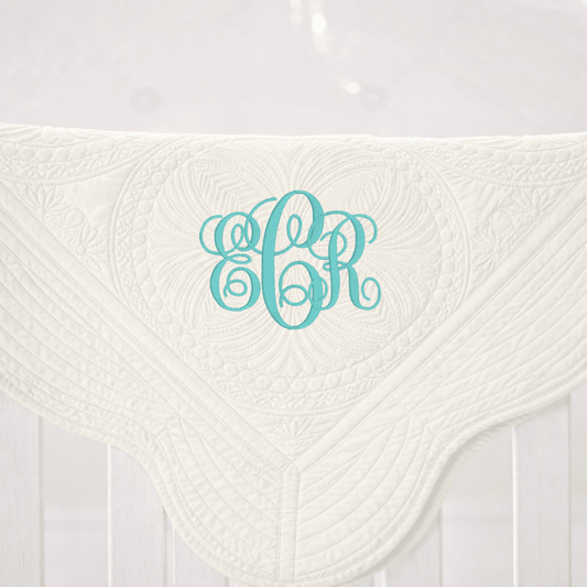 CeCe's Home & Gifts Monogrammed Heirloom Baby Quilt | Assorted Colors | CeCe's Home & Gifts