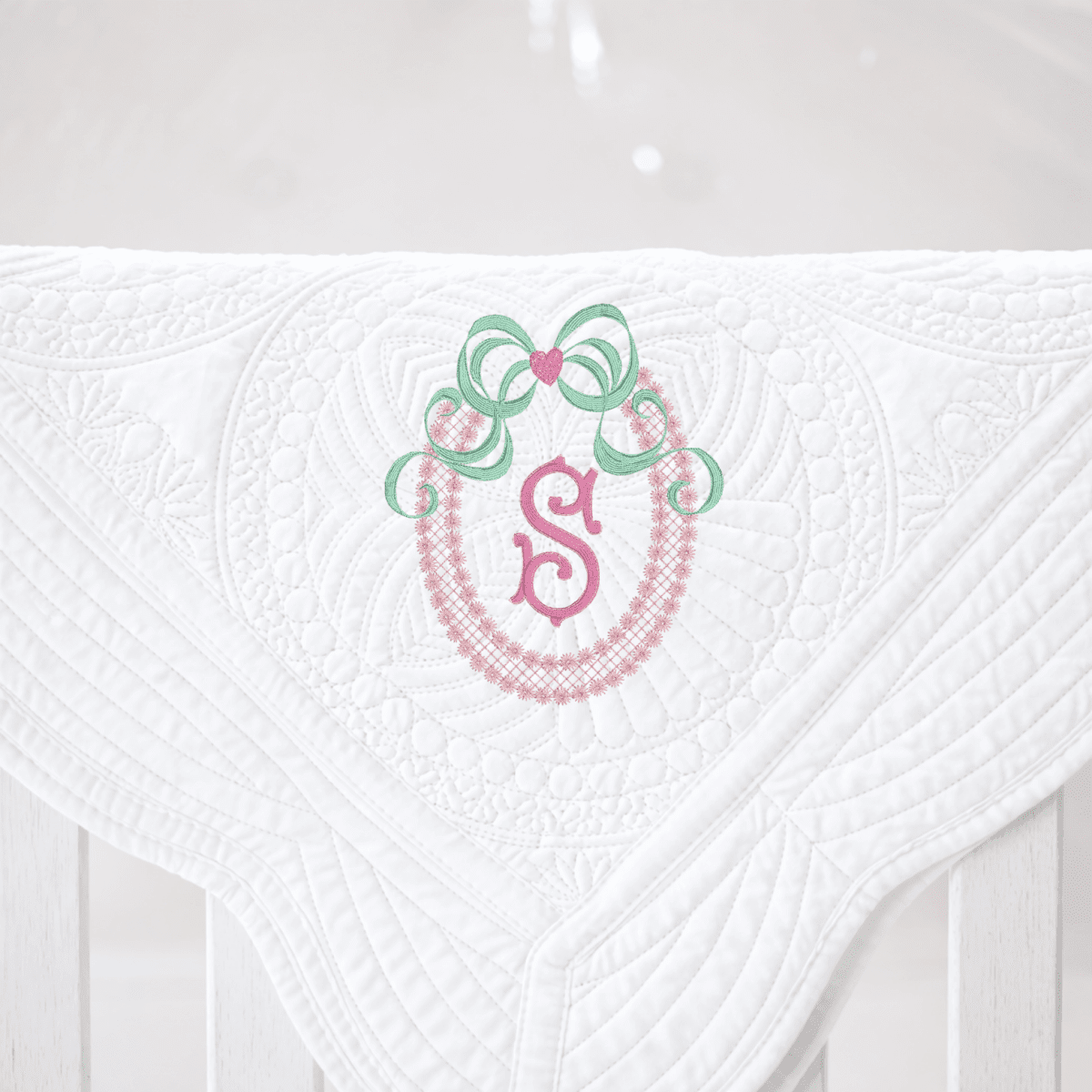 CeCe's Home & Gifts Monogrammed Heirloom Baby Quilt | Assorted Colors | CeCe's Home & Gifts