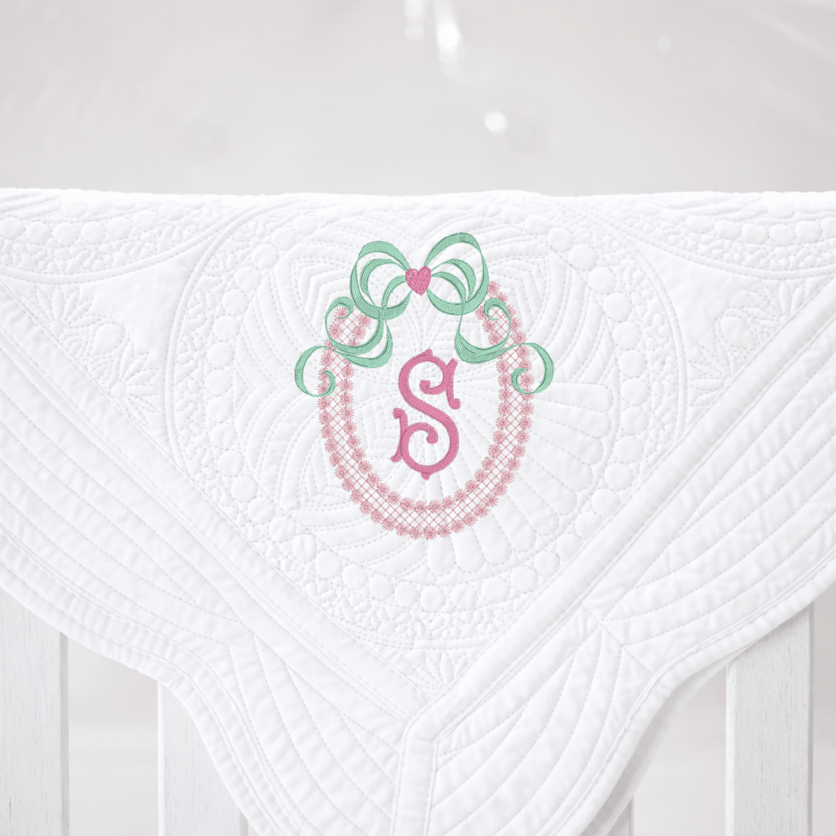 CeCe's Home & Gifts Monogrammed Heirloom Baby Quilt | Assorted Colors | CeCe's Home & Gifts
