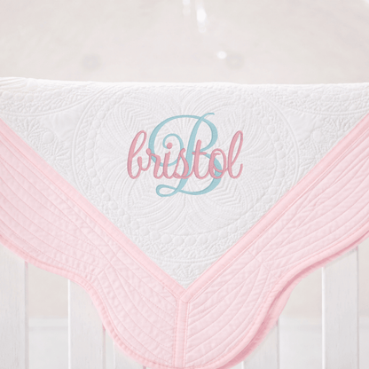 CeCe's Home & Gifts Monogrammed Heirloom Baby Quilt | Assorted Colors | CeCe's Home & Gifts