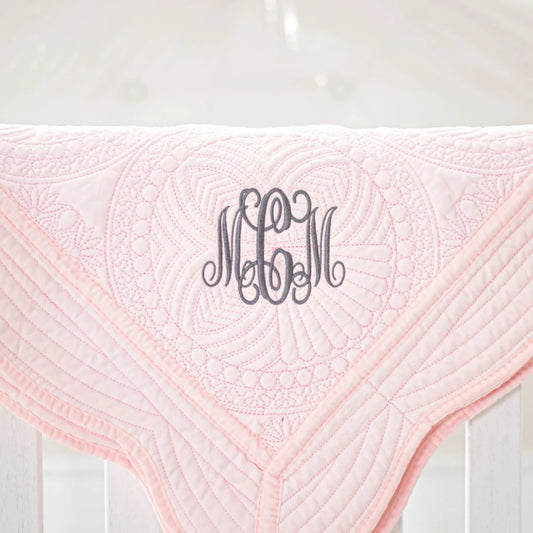 CeCe's Home & Gifts Monogrammed Heirloom Baby Quilt | Assorted Colors | CeCe's Home & Gifts