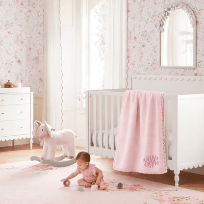 CeCe's Baby Boutique Monogrammed Light Pink Scallop Edge Knit Blanket | CeCe's Home & Gifts