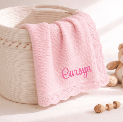 Doodlebugs by CeCe Monogrammed Light Pink Scallop Edge Knit Blanket | CeCe's Home & Gifts