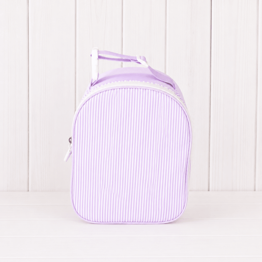 Oh Mint! Monogrammed Lilac Preppy Striped Wipeable Lunch Box | CeCe's Home & Gifts