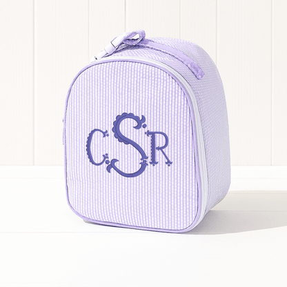 Oh Mint! Monogrammed Lilac Seersucker Gumdrop Lunchbox | CeCe's Home & Gifts