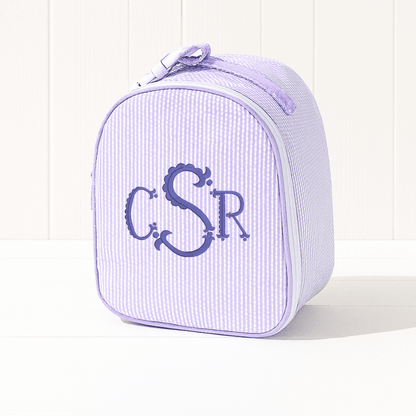 Oh Mint! Monogrammed Lilac Seersucker Gumdrop Lunchbox | CeCe's Home & Gifts