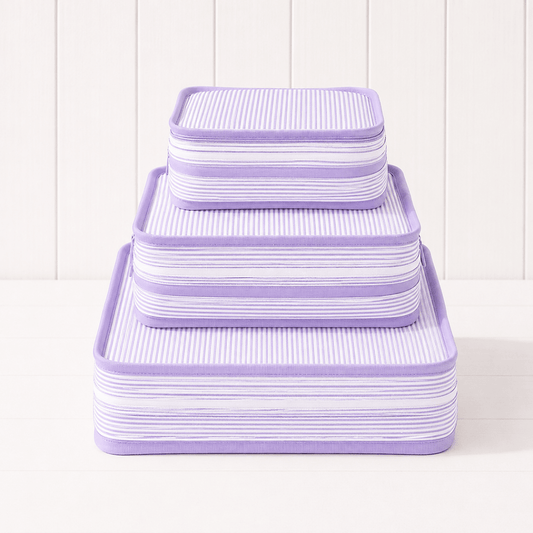 Oh Mint! Monogrammed Lilac Seersucker Stacking Set | CeCe's Home & Gifts