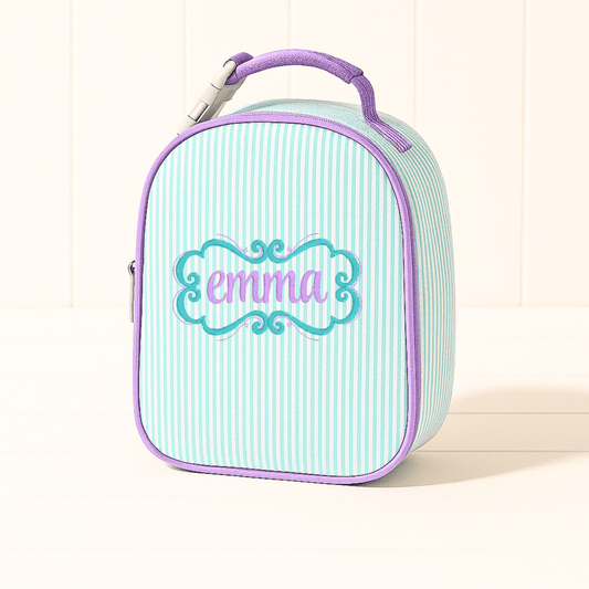 Oh Mint! Monogrammed Mermaid Seersucker Gumdrop Lunchbox | CeCe's Home & Gifts