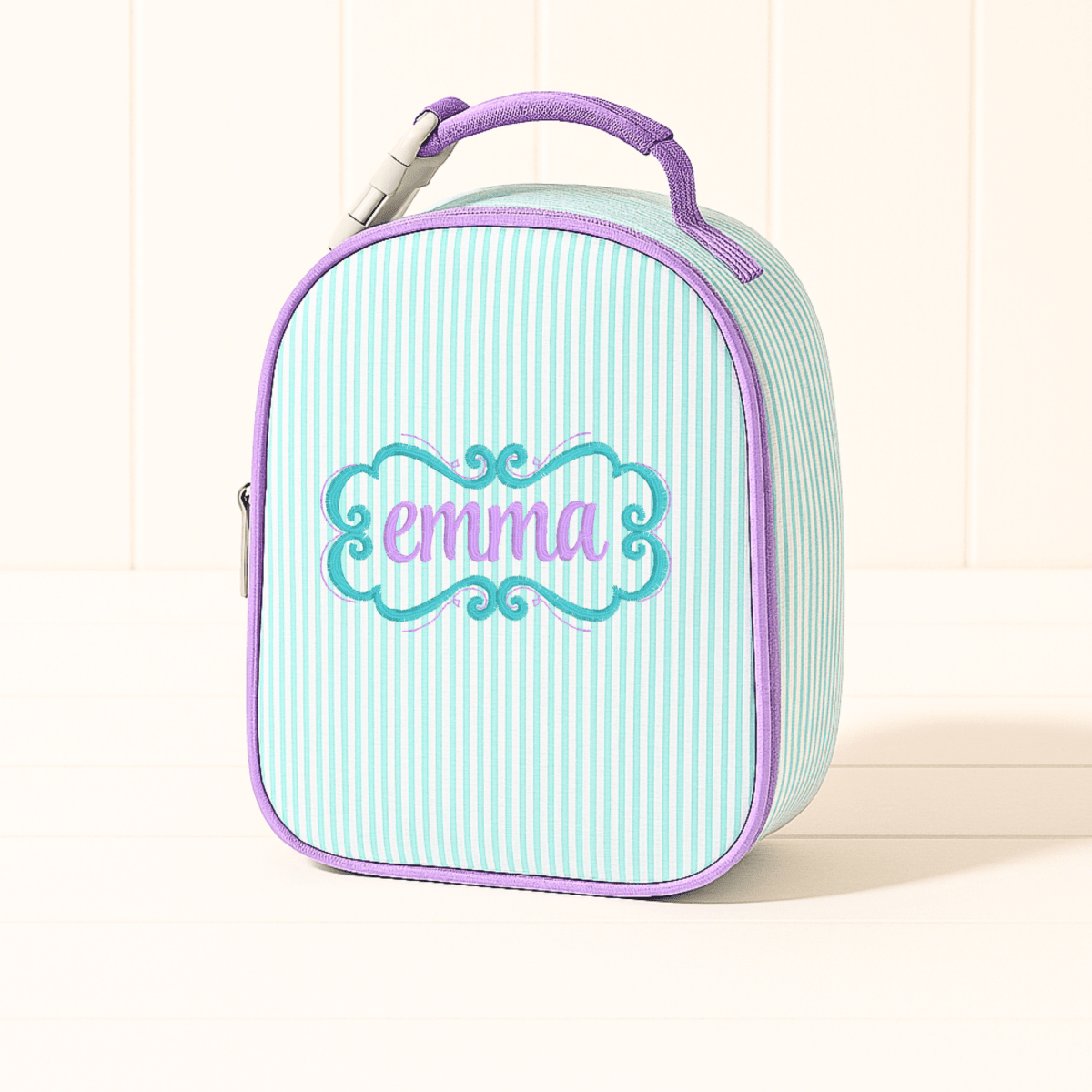 Oh Mint! Monogrammed Mermaid Seersucker Gumdrop Lunchbox | CeCe's Home & Gifts