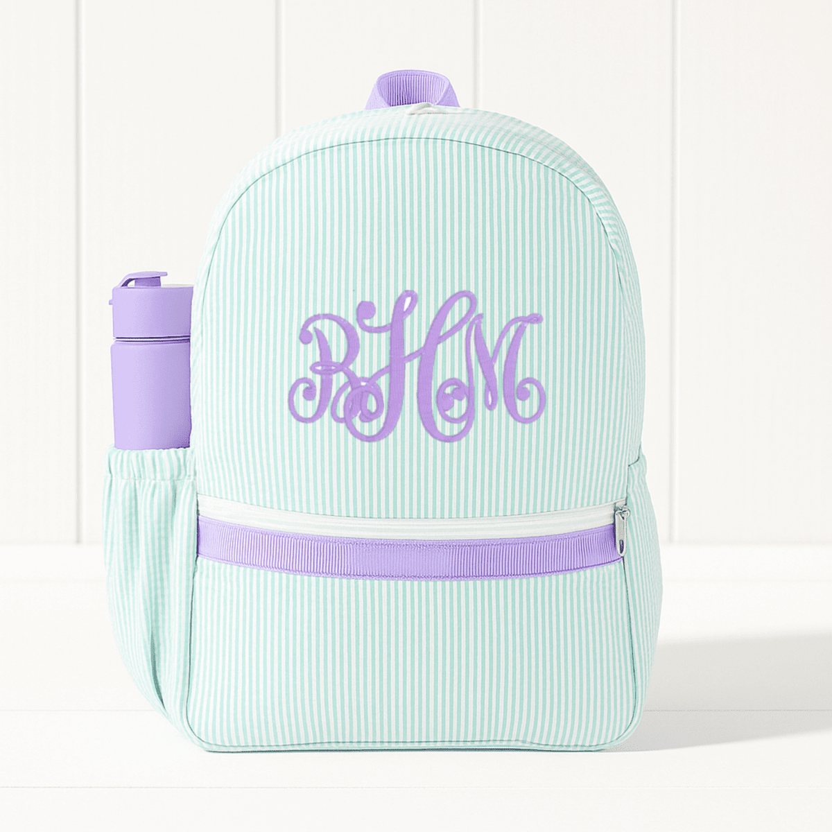 Oh Mint! Monogrammed Mermaid Seersucker Medium Backpack | CeCe's Home & Gifts