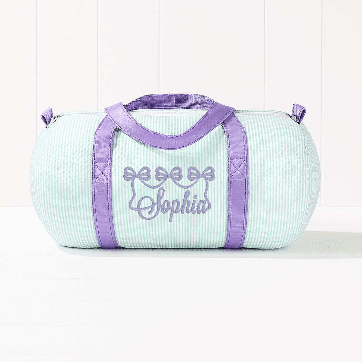 Oh Mint! Monogrammed Mermaid Seersucker Small Duffel | CeCe's Home & Gifts