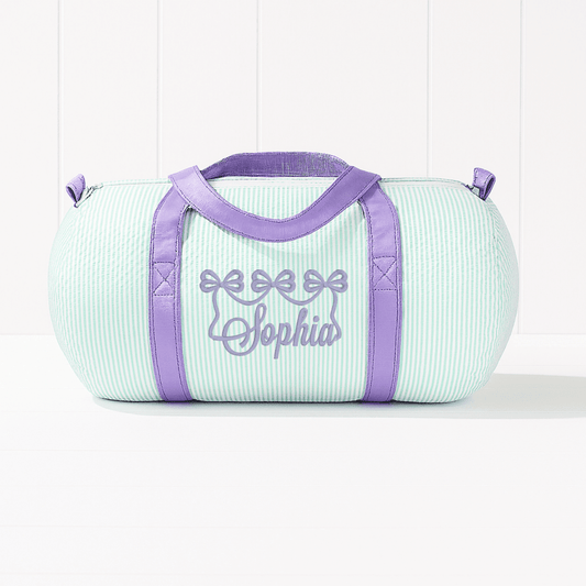 Oh Mint! Monogrammed Mermaid Seersucker Small Duffel | CeCe's Home & Gifts