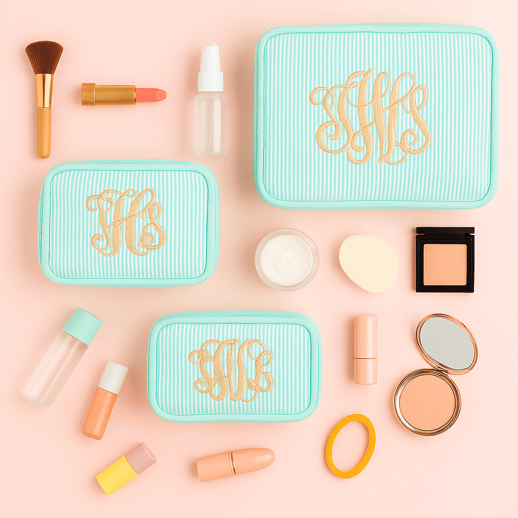 Oh Mint! Monogrammed Mint Seersucker Stacking Set | CeCe's Home & Gifts