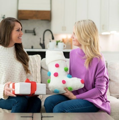 Viv & Lou Monogrammed Multi-Color Pom-Pom Knit Stocking | CeCe's Home & Gifts