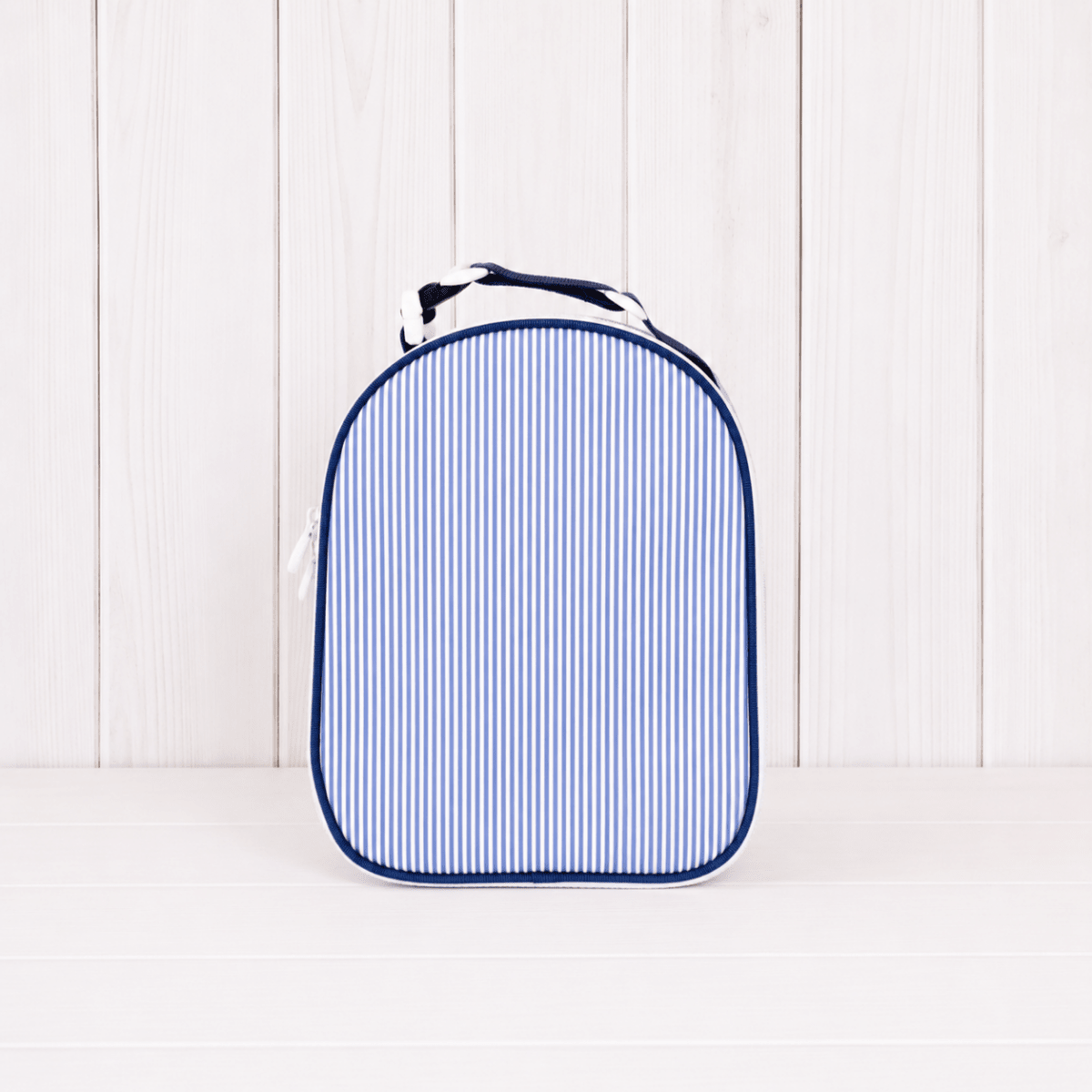 Oh Mint! Monogrammed Navy Preppy Striped Wipeable Lunch Box | CeCe's Home & Gifts