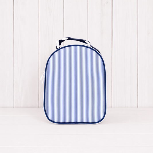 Oh Mint! Monogrammed Navy Preppy Striped Wipeable Lunch Box | CeCe's Home & Gifts