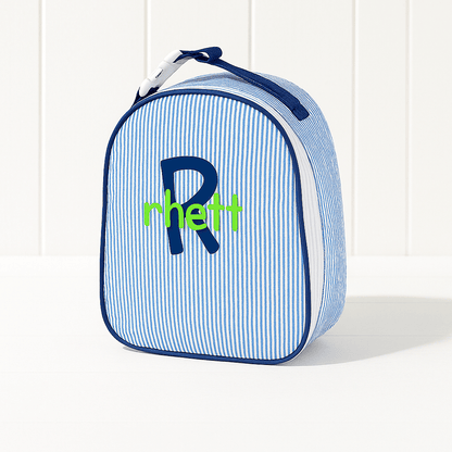 Oh Mint! Monogrammed Navy Seersucker Gumdrop Lunchbox | CeCe's Home & Gifts