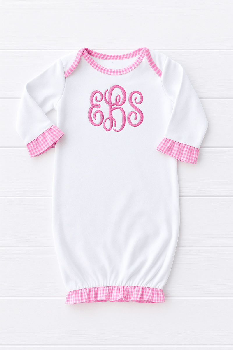 CeCe's Home & Gifts Monogrammed Pink Gingham Ruffle Day Gown | CeCe's Home & Gifts