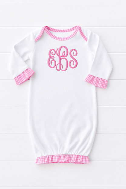 CeCe's Home & Gifts Monogrammed Pink Gingham Ruffle Day Gown | CeCe's Home & Gifts