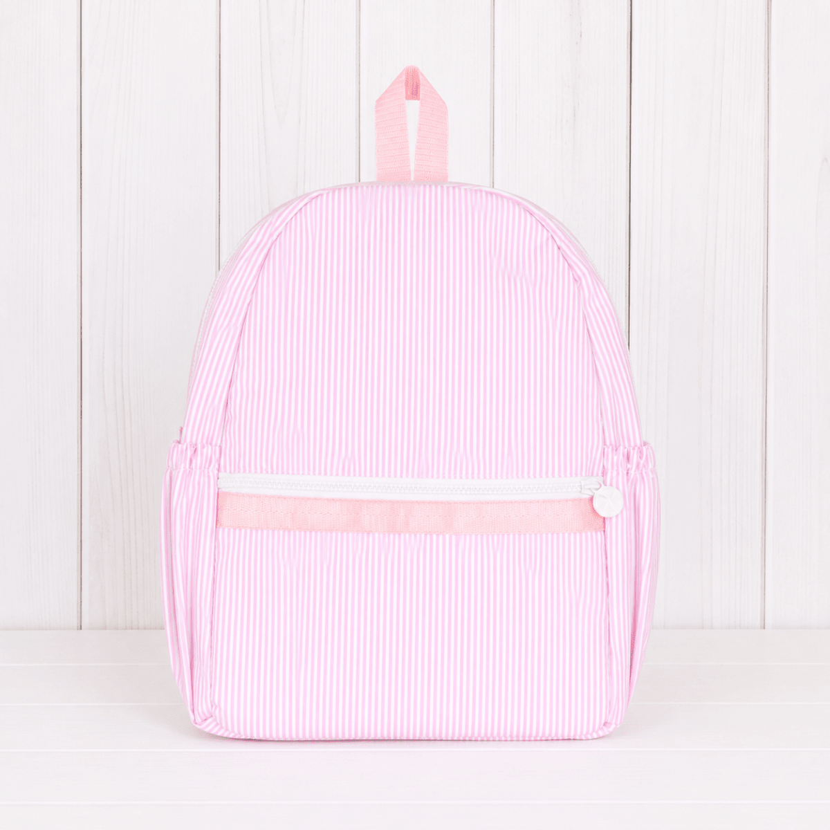 Oh Mint! Monogrammed Pink Preppy Stripe Wipeable Medium Backpack | CeCe's Home & Gifts