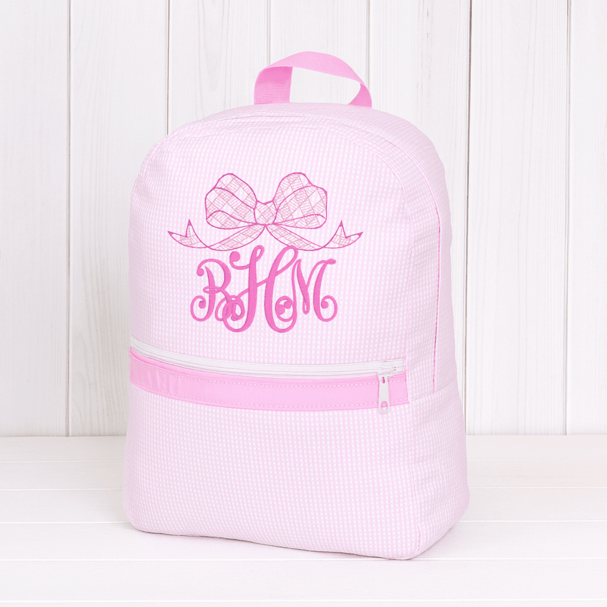 Oh Mint! Monogrammed Pink Stripe Wipeable Small Backpack | CeCe's Home & Gifts