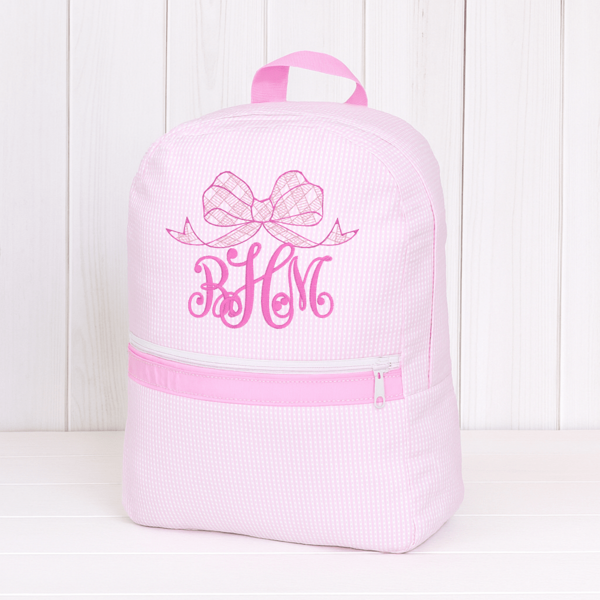 Oh Mint! Monogrammed Pink Stripe Wipeable Small Backpack | CeCe's Home & Gifts