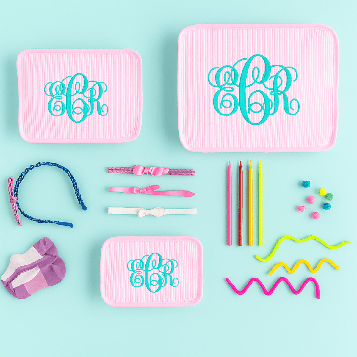 Oh Mint! Monogrammed Pink & White Seersucker Stacking Set | CeCe's Home & Gifts