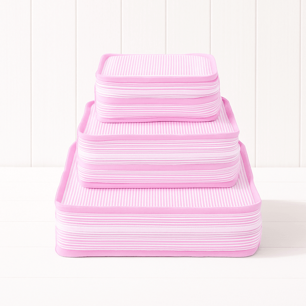 Oh Mint! Monogrammed Pink & White Seersucker Stacking Set | CeCe's Home & Gifts