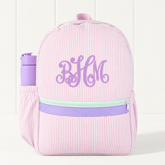 Oh Mint! Monogrammed Princess Seersucker Medium Backpack | CeCe's Home & Gifts