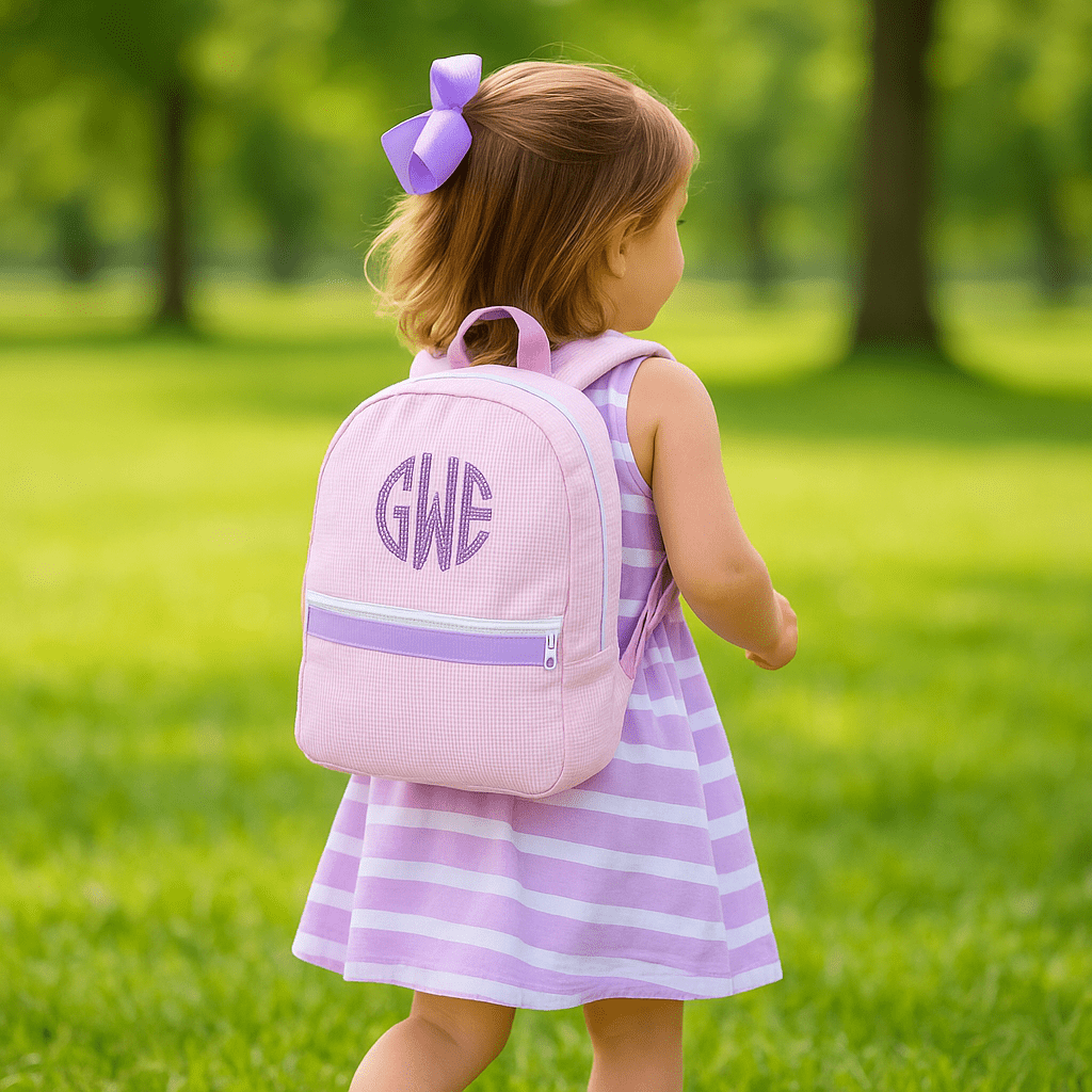 Oh Mint! Monogrammed Princess Seersucker Small Backpack | CeCe's Home & Gifts