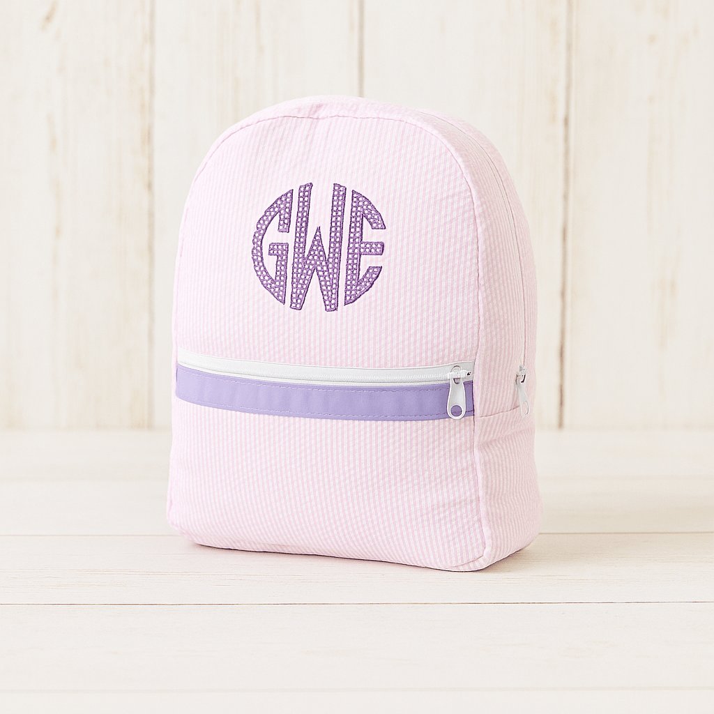 Oh Mint! Monogrammed Princess Seersucker Small Backpack | CeCe's Home & Gifts