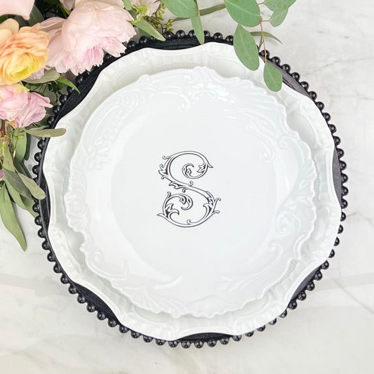 Monogrammed Scroll Edge Porcelain Dinnerware - CeCe's Home & Gifts