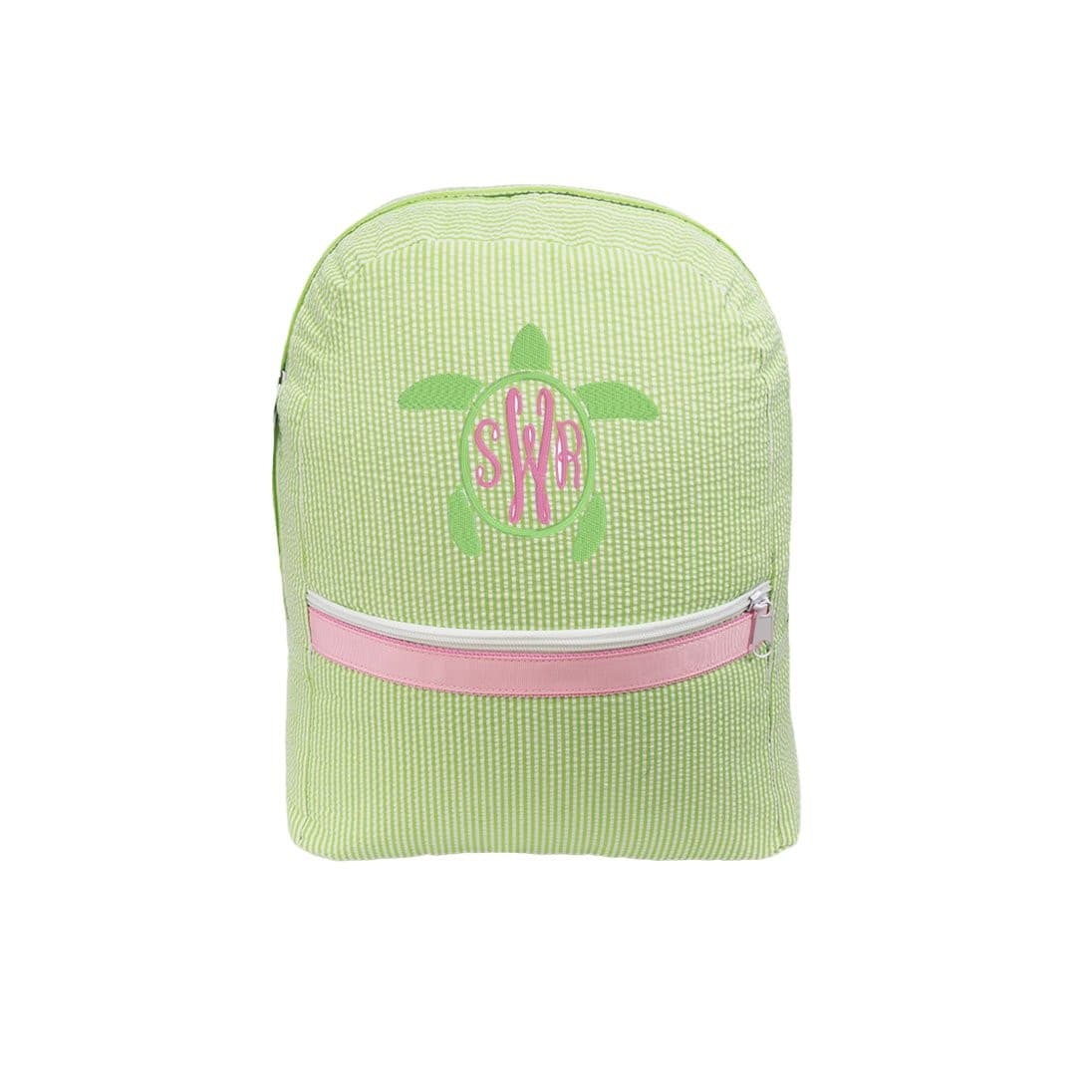 Oh Mint! Monogrammed Sweet Pea Seersucker Medium Backpack | CeCe's Home & Gifts
