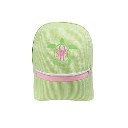Oh Mint! Monogrammed Sweet Pea Seersucker Medium Backpack | CeCe's Home & Gifts