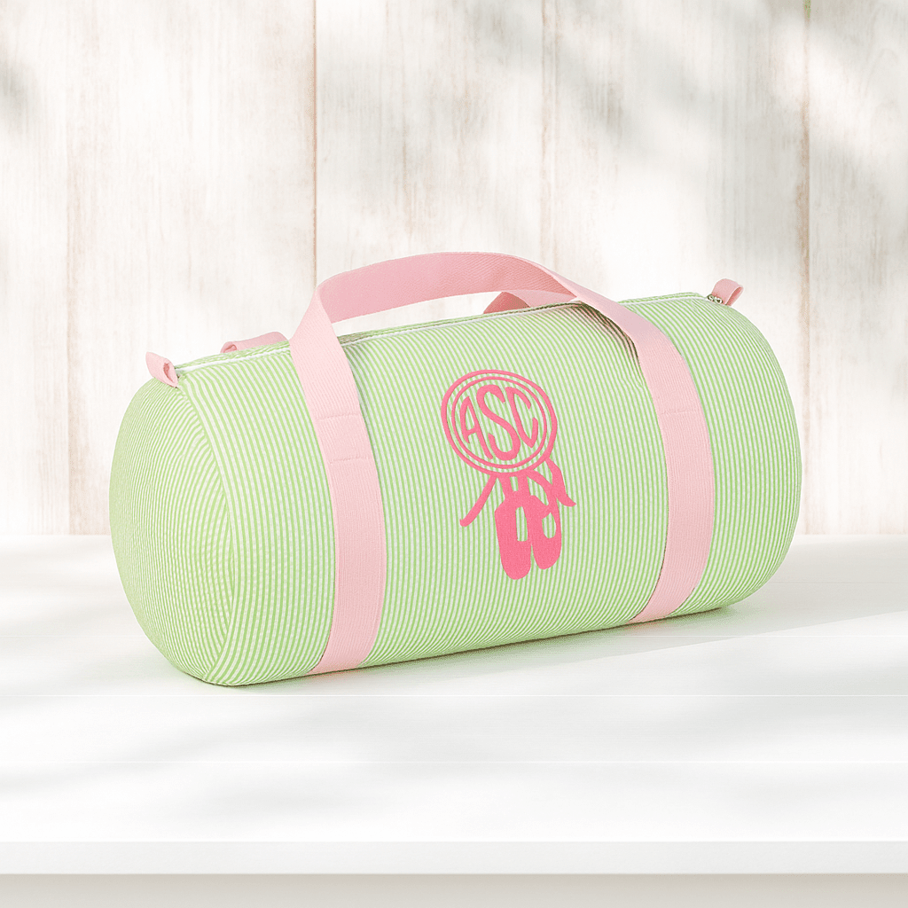Oh Mint! Monogrammed Sweet Pea Seersucker Small Duffel | CeCe's Home & Gifts