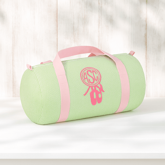 Oh Mint! Monogrammed Sweet Pea Seersucker Small Duffel | CeCe's Home & Gifts